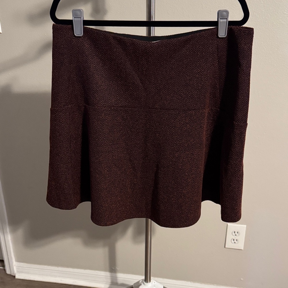 LOFT Burgundy Herringbone A-Line Skirt